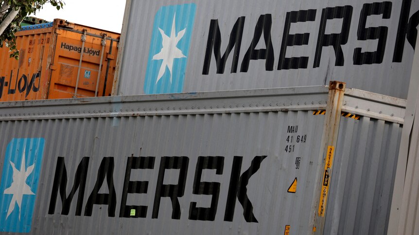 A close-up view of Maersk shipping containers.
