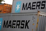 A close-up view of Maersk shipping containers.