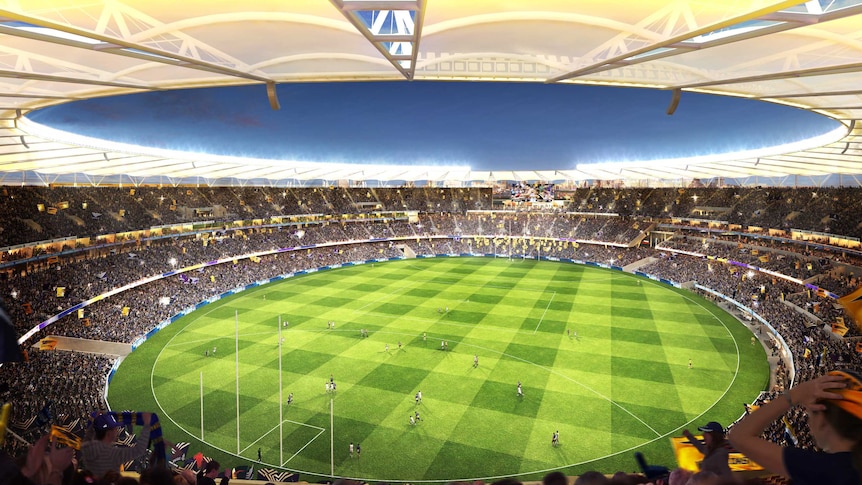 Artist's design of the new Perth Stadium and Sports Precinct at Burswood 17 July 2014