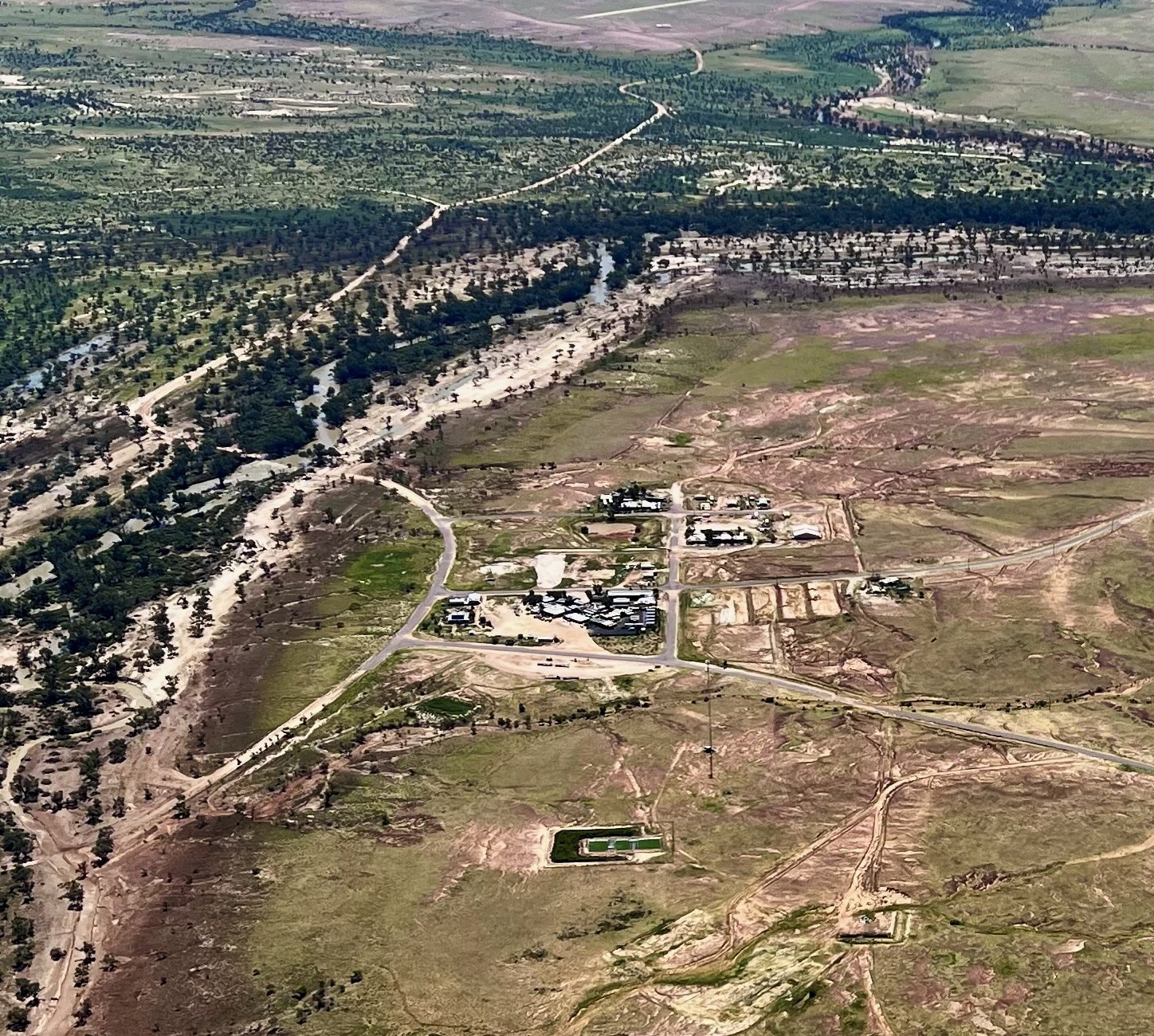 An aerial view of flooded outback town, Innamicka.