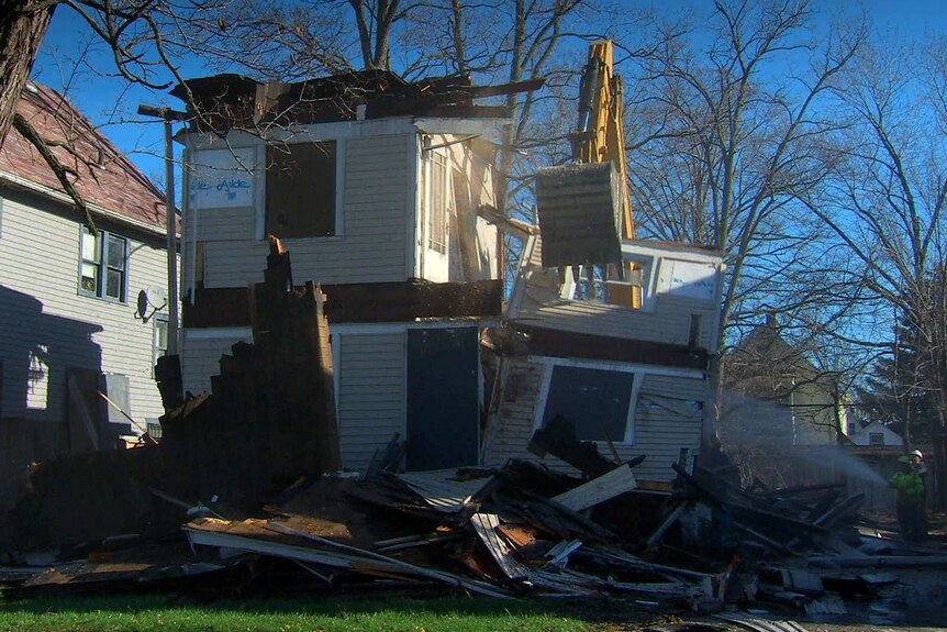 A house being demolished in Cleveland