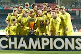 Australian team pose with Series Trophy at One Day International series.