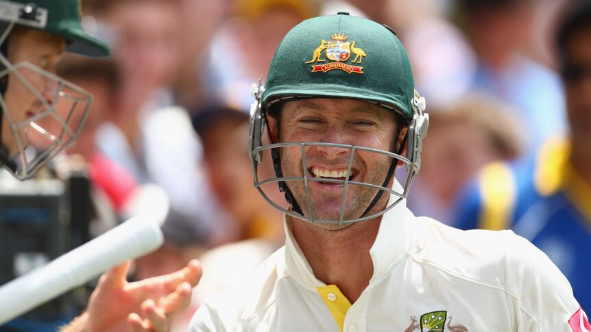 Record breaker ... Michael Clarke has a laugh with Shane Watson.