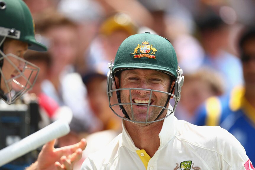 Record breaker ... Michael Clarke has a laugh with Shane Watson.