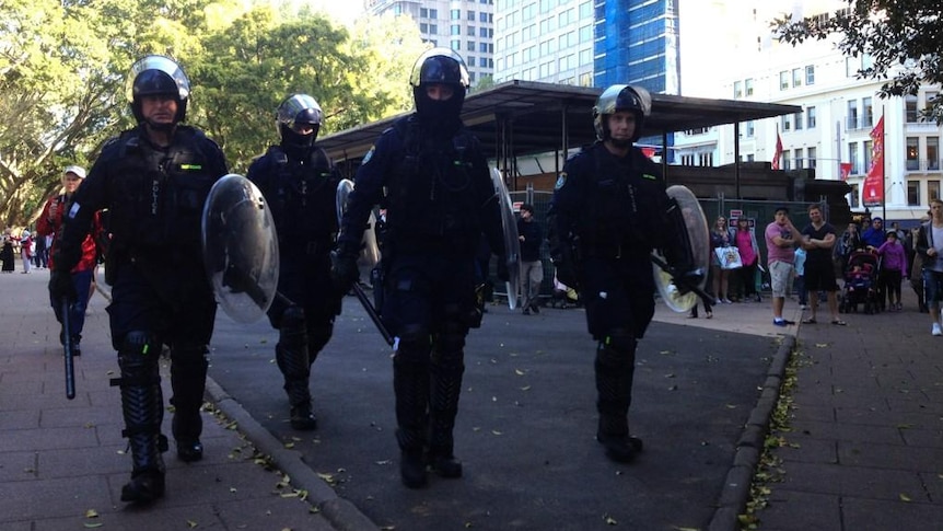 Riot police arrive at Sydney protest