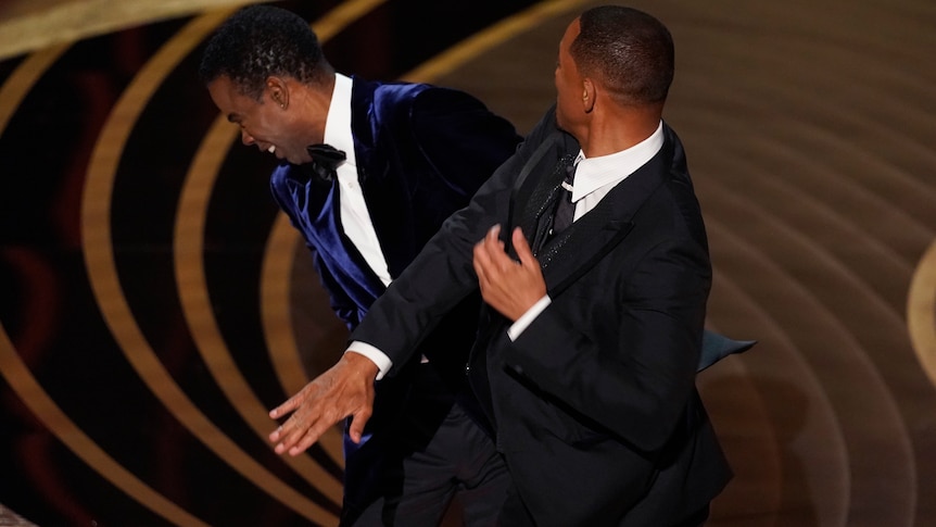 The moment after Will Smith slapped Chris Rock on stage at the Oscars. 