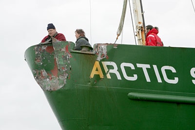 Greenpeace says it will continue to tail the Japanese fleet despite the collision.