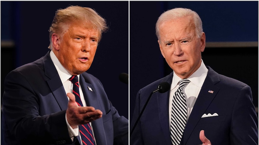 This combination of Sept. 29, 2020, file photos shows President Donald Trump, left, and former Vice President Joe Biden