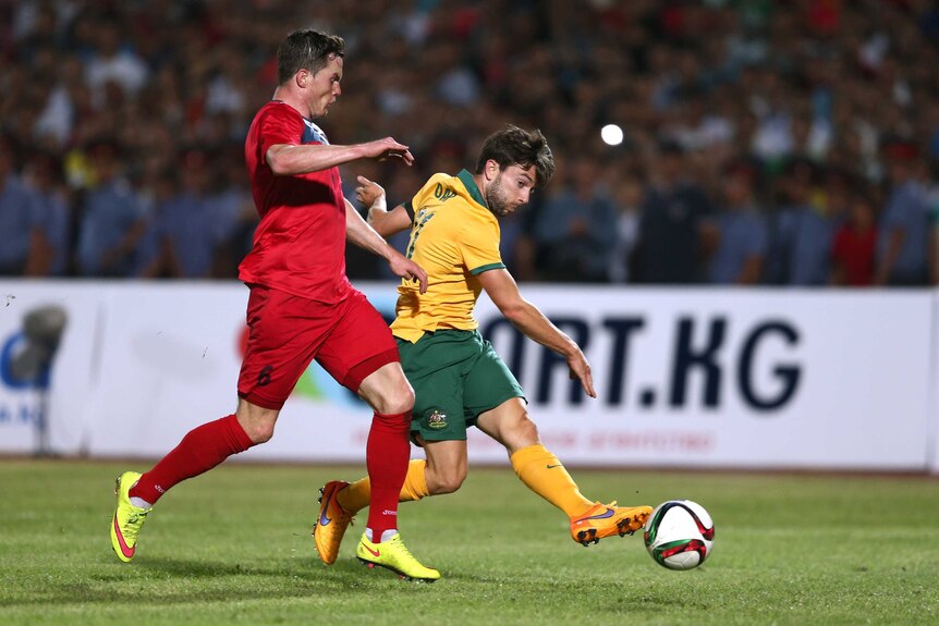 Tommy Oar scores for the Socceroos against Kyrgyzstan
