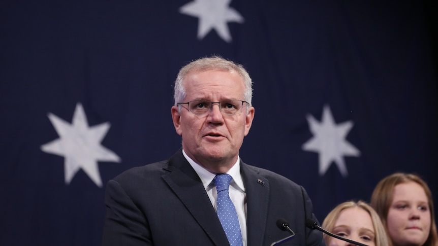 Scott Morrison looks on during a speech