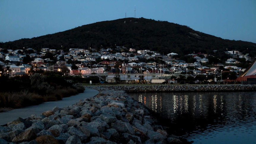 The Albany waterfront at dusk.