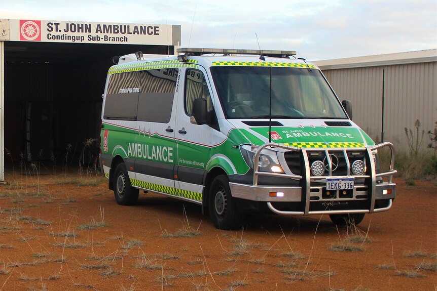A green and white ambulance at the Condingup sub-branch.