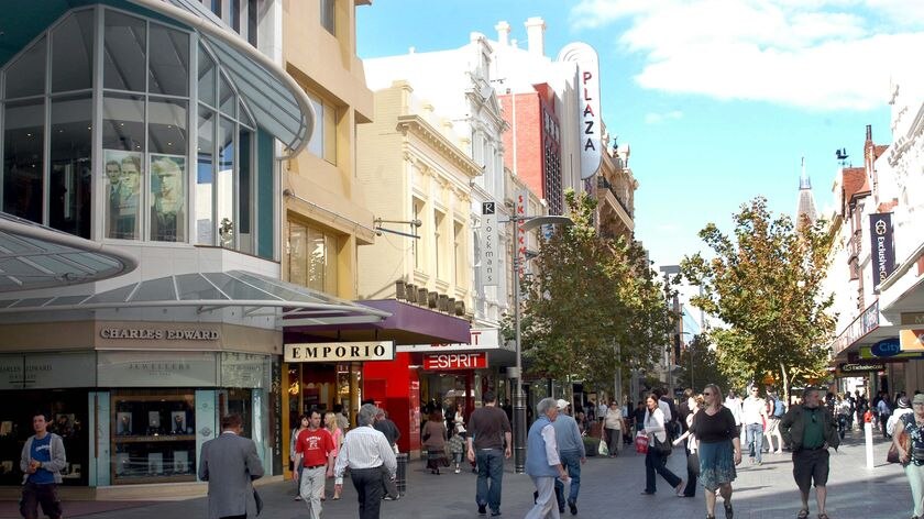 People make their way along the Hay Street Mall in the Perth CBD