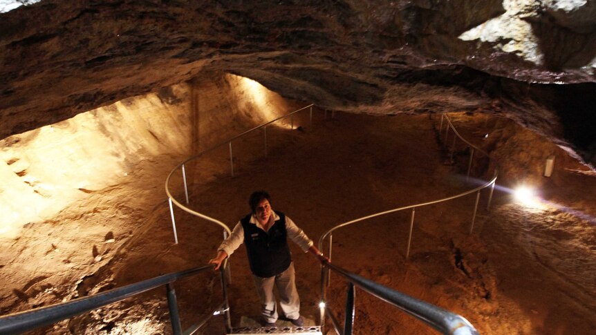 Guide Decima McTernan at the entrance of Alexandra Cave.