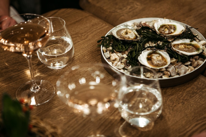 Oysters served with wine