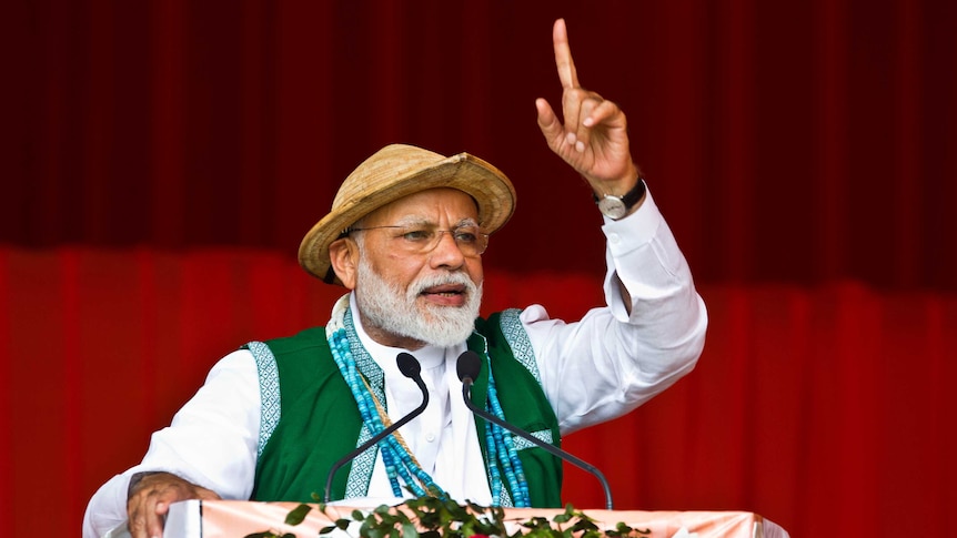 Indian Prime Minister Narendra Modi speaks during an election campaign rally.