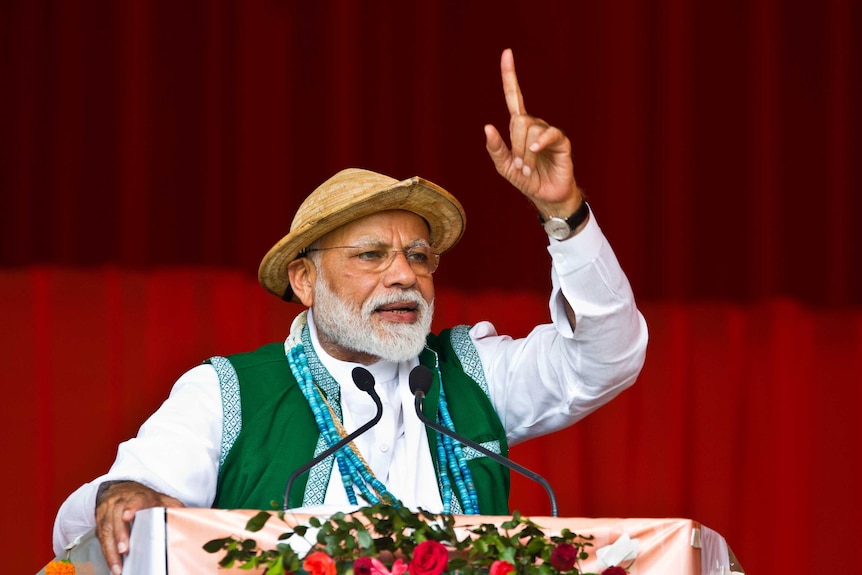 Indian Prime Minister Narendra Modi speaks during an election campaign rally.
