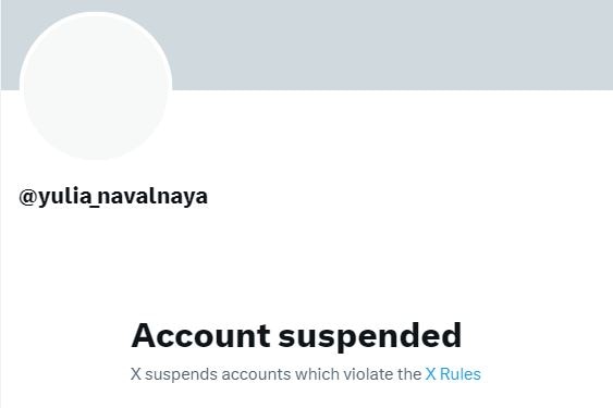 Screenshot of Twitter suspension of Yulia Navalnaya's account