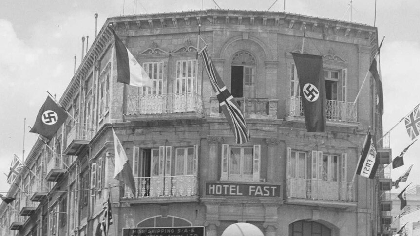 The Fast Hotel pictured in May, 1937 and flying several Nazi flags to celebrate the coronation of Britain's King George VI.