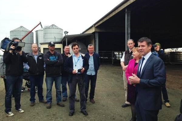 Premier Mike Baird visiting Woodville, two months on from the devastating floods.