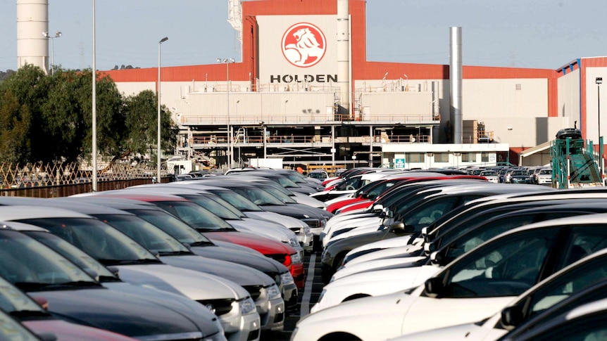 Holden cars parked outside Holden's Elizabeth Plant in Adelaide.