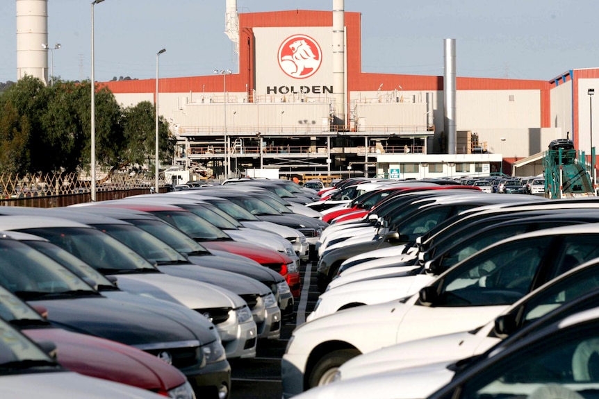 Holden cars parked outside Holden's Elizabeth Plant in Adelaide.