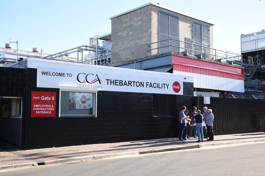 Coca-Cola workers outside the Thebarton factory.