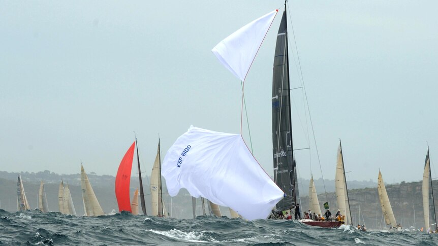 Duende tears a spinnaker at the start of the Sydney to Hobart yacht race.