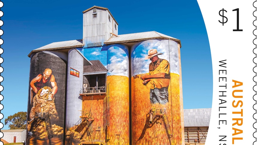 Postage stamp silo art from Weethalle