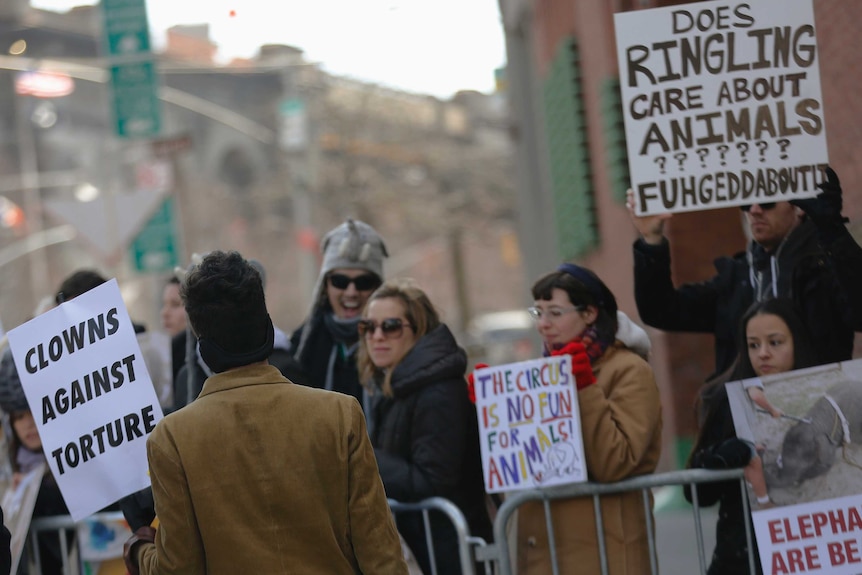 Animal activists protest against the Ringling Circus