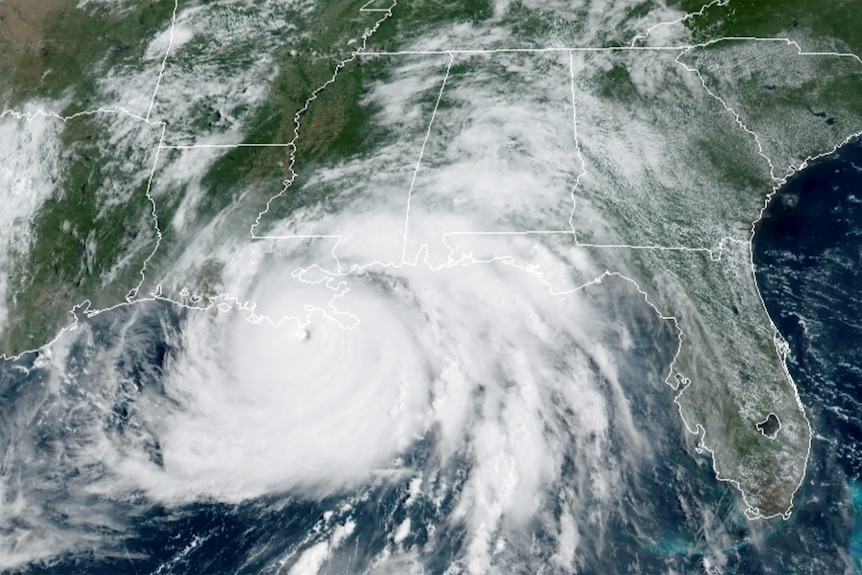 A satellite image shows Hurricane Ida in the Gulf of Mexico and approaching the coast of Louisiana, US. 