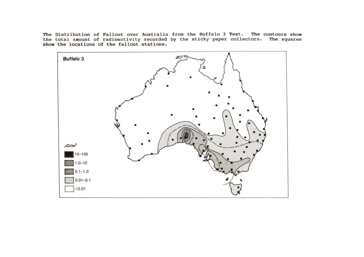 A map from the 1985 Royal Commission into British Nuclear Tests in Australia. 