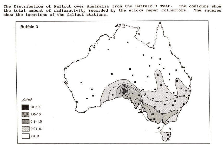 A map from the 1985 Royal Commission into British Nuclear Tests in Australia. 