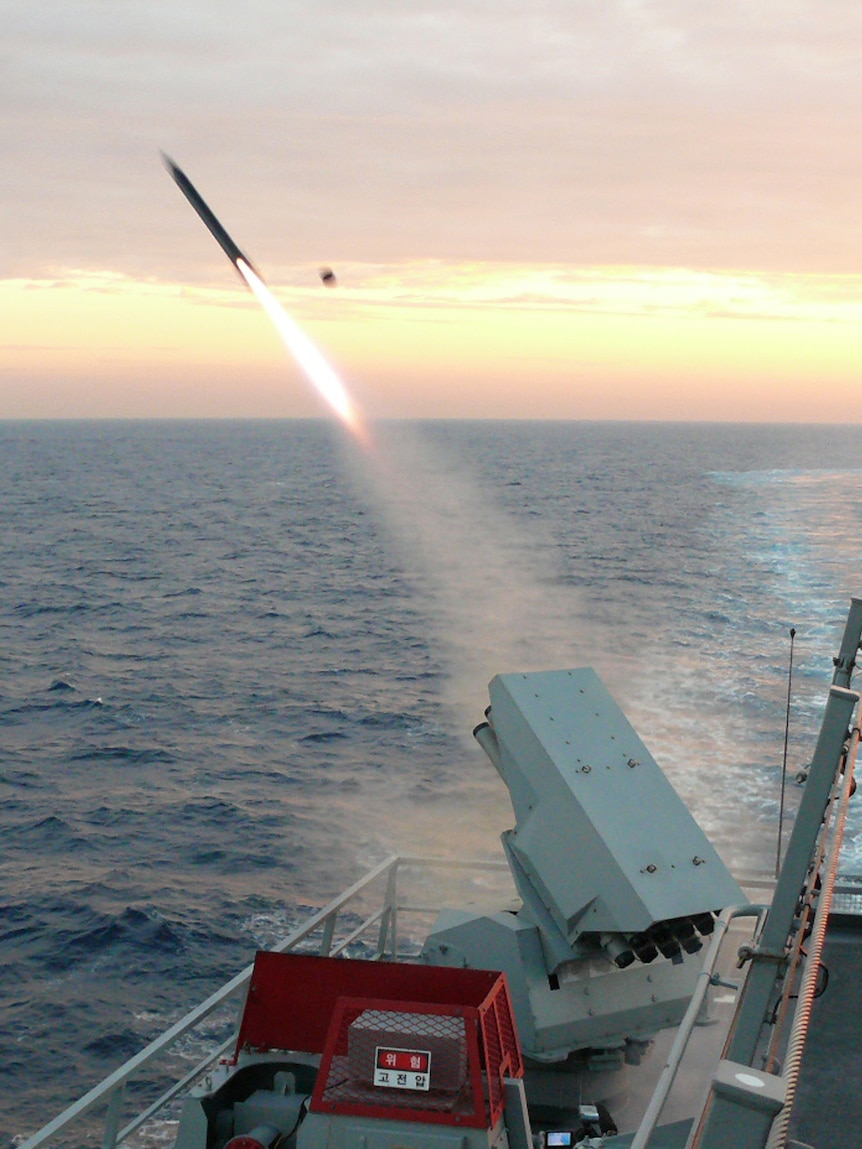 South Korean destroyer fires torpedo
