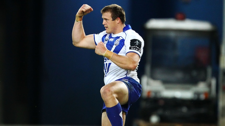 Pick me: Josh Morris crossed three times in the rampant Bulldogs win.