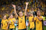 Matildas celebrate on field wave to crowd