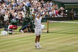 Switzerland's Roger Federer celebrates after defeating Croatia's Marin Cilic at Wimbledon.
