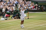 Switzerland's Roger Federer celebrates after defeating Croatia's Marin Cilic at Wimbledon.
