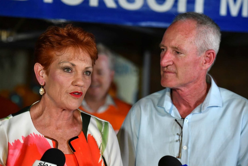 Steve Dickson and One Nation leader Senator Pauline Hanson speak to the media
