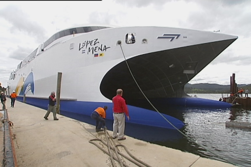 Tasmanian shipbuilder Incat launches new high speed ferry.