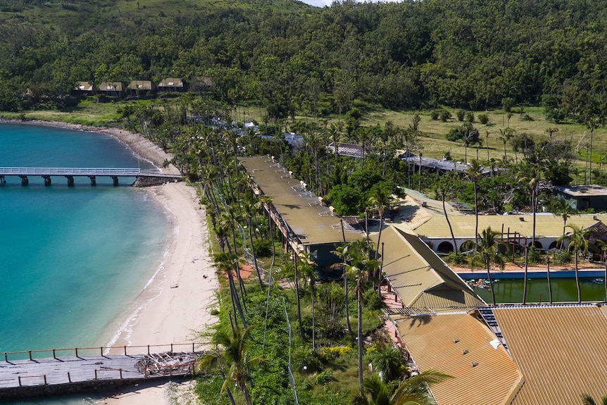 An aerial view of the damaged South Molle Island resort in April 2018.