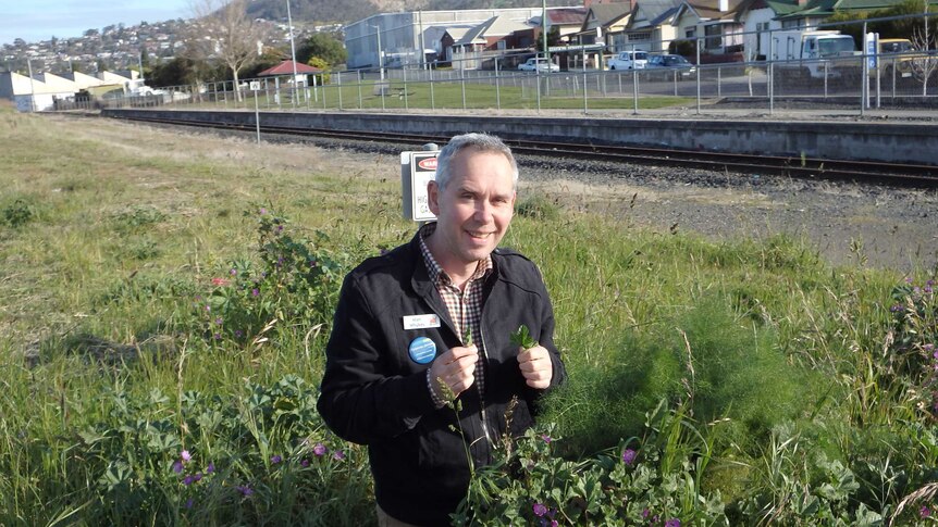 Mr Whyke with some edible weeds not far from his home.