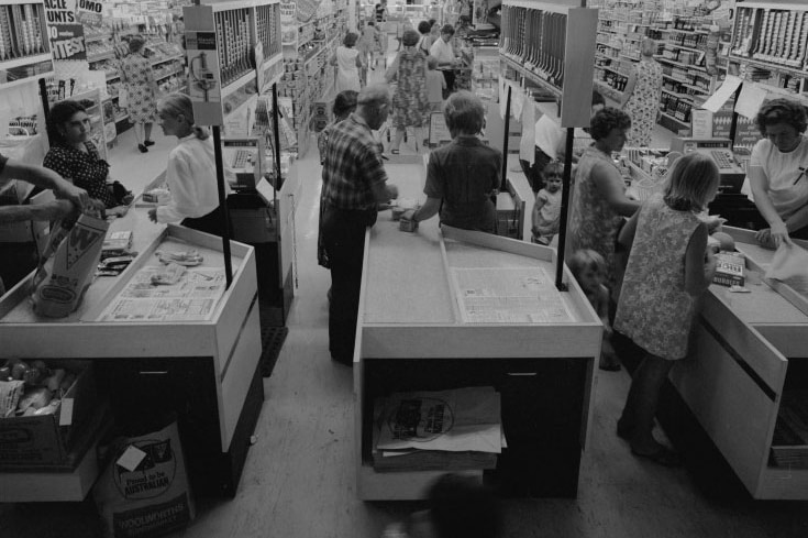 Woolworths supermarket, La Plaza Bentley shopping centre, February 1970