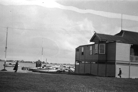 West Australian Rowing Club boatshed c1918 photographed by Izzy Orloff.