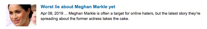 Headline reads "Worst lie about Meghan Markle yet"