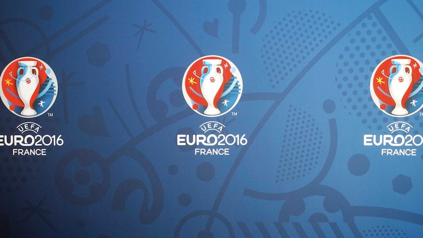 Logos for the UEFA Euro 2016 soccer tournament.