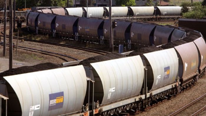 A coal train waits to be unloaded at Newcastle port (2004)