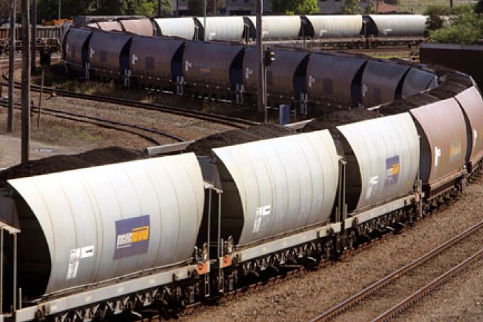 A coal train waits to be unloaded at Newcastle port (2004)