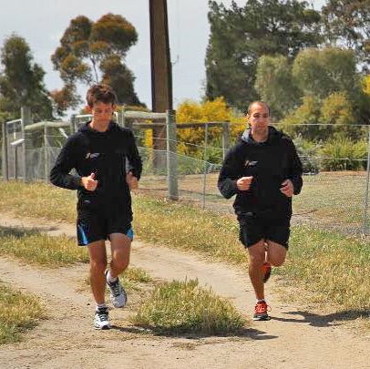 Daniel Lloyd (L) with former marathon participant Luke McKenzie (R)