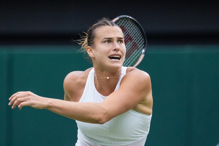 Aryna Sabalenka pictured at Wimbledon in 2023